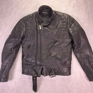Vintage Harley Davidson Black Leather Motorcycle Jacket Mens 38 Reg